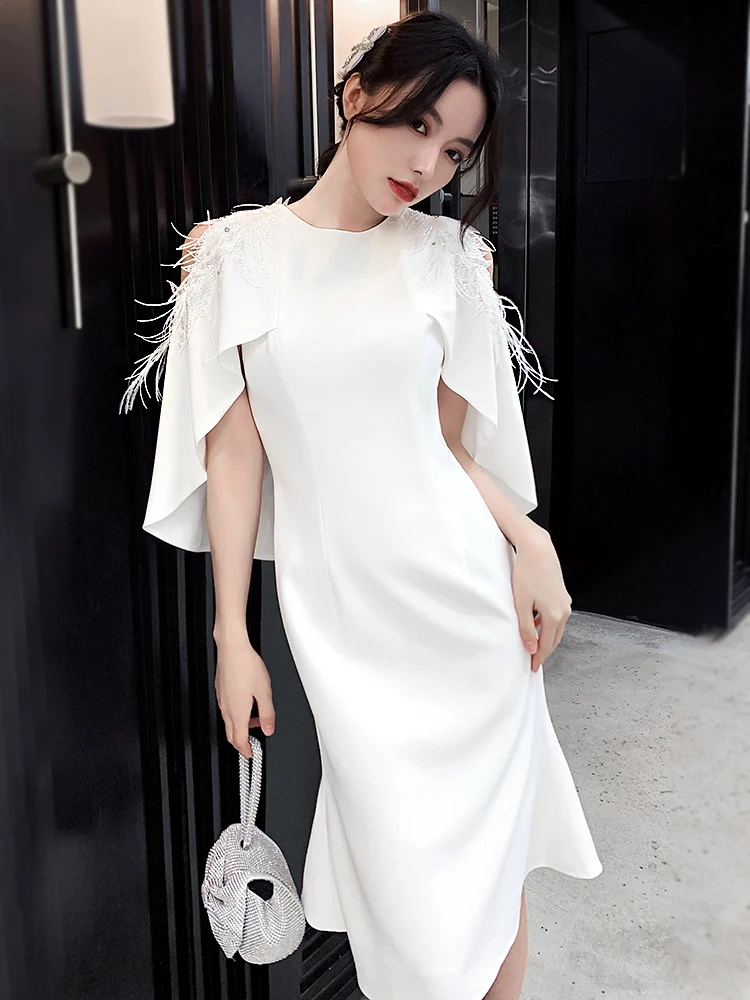 

White Engagement Dr Evening Gown Women's 2025 New Ele High-End Sensation Ball High-End Tail Fi Tail Host