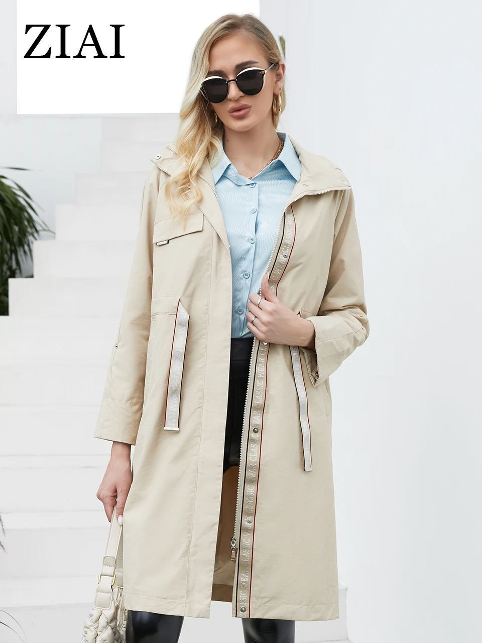 

ZIAI 2022 New Spring Long Trench Coat Women Simple Classic Women's Windbreaker with belt High Quality Female Outwear ZS-20084