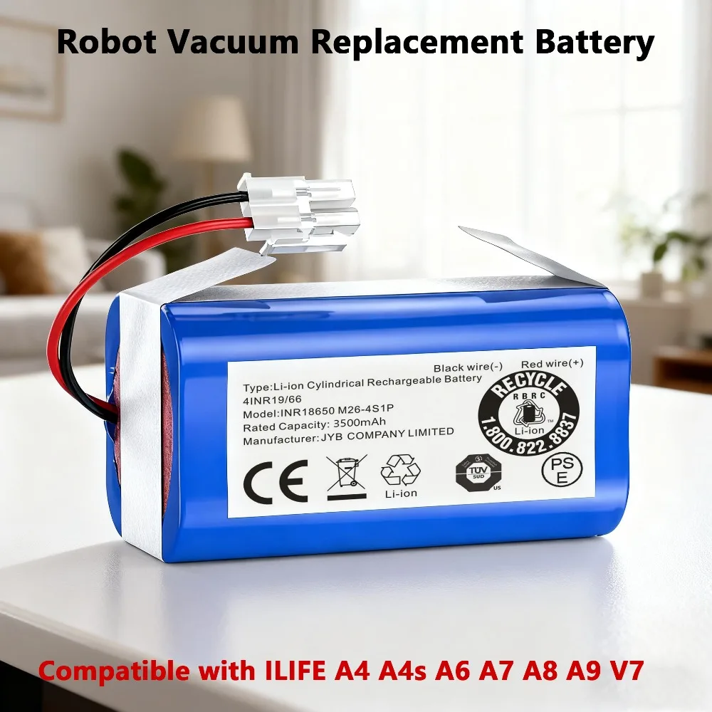 

14.8V 3500mAh Robot Vacuum Replacement Battery Compatible with ILIFE A4 A4S A6 A7 A8 A9 V7 Lithium-ion Pack