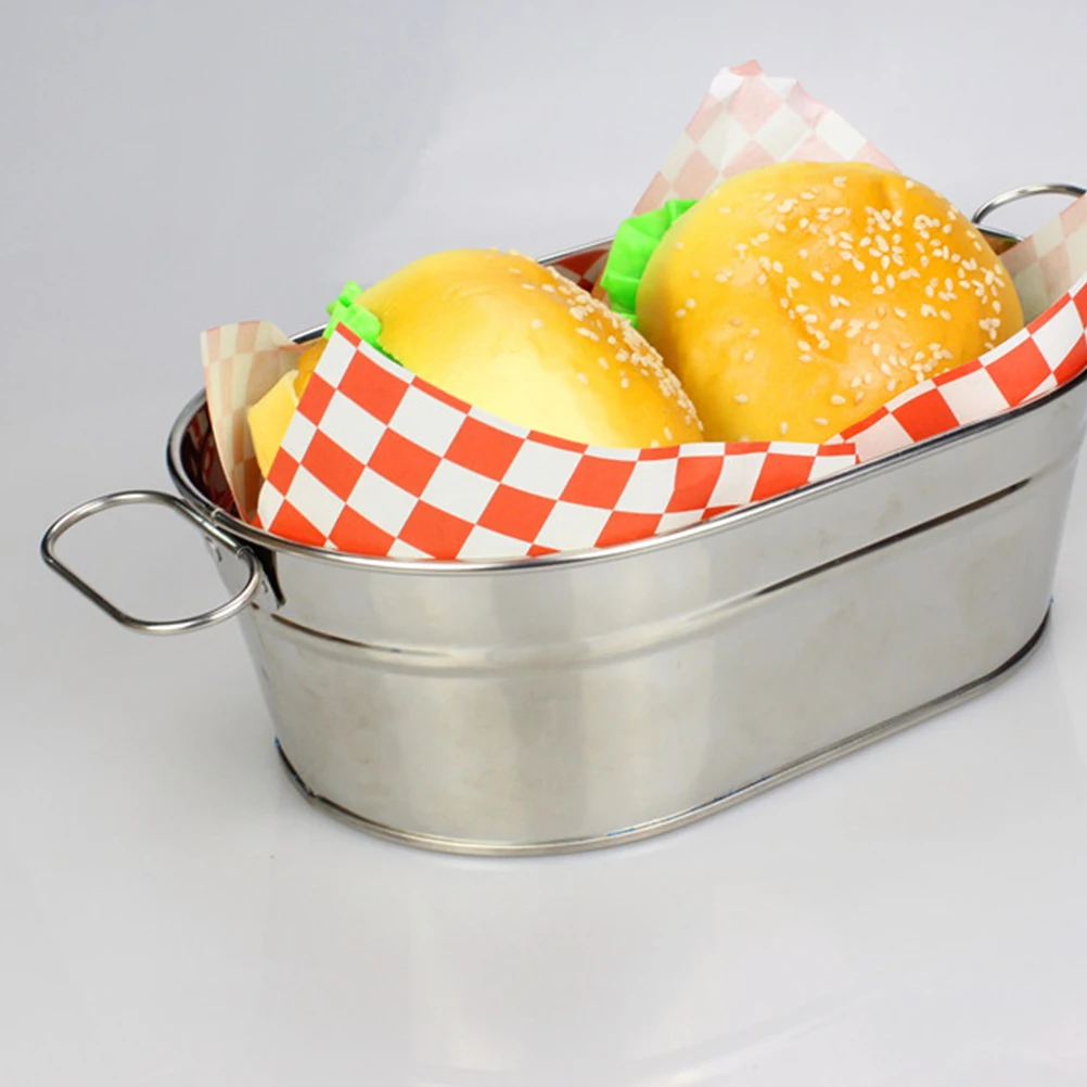 Cubo de patatas fritas de acero inoxidable, cesta de almacenamiento de pollo frito para aperitivos de estilo americano, restaurante, Bar, Hotel, portátil de calidad alimentaria