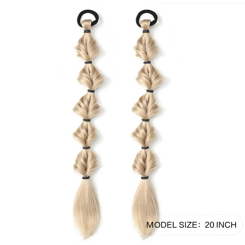 2 قطعة 20 بوصة شعر مستعار ذيل حصان أنثى فقاعة جديلة صبغ طبيعي تويست جديلة التعادل المجدل 1 مزدوجة ذيل حصان فانوس جديلة #4