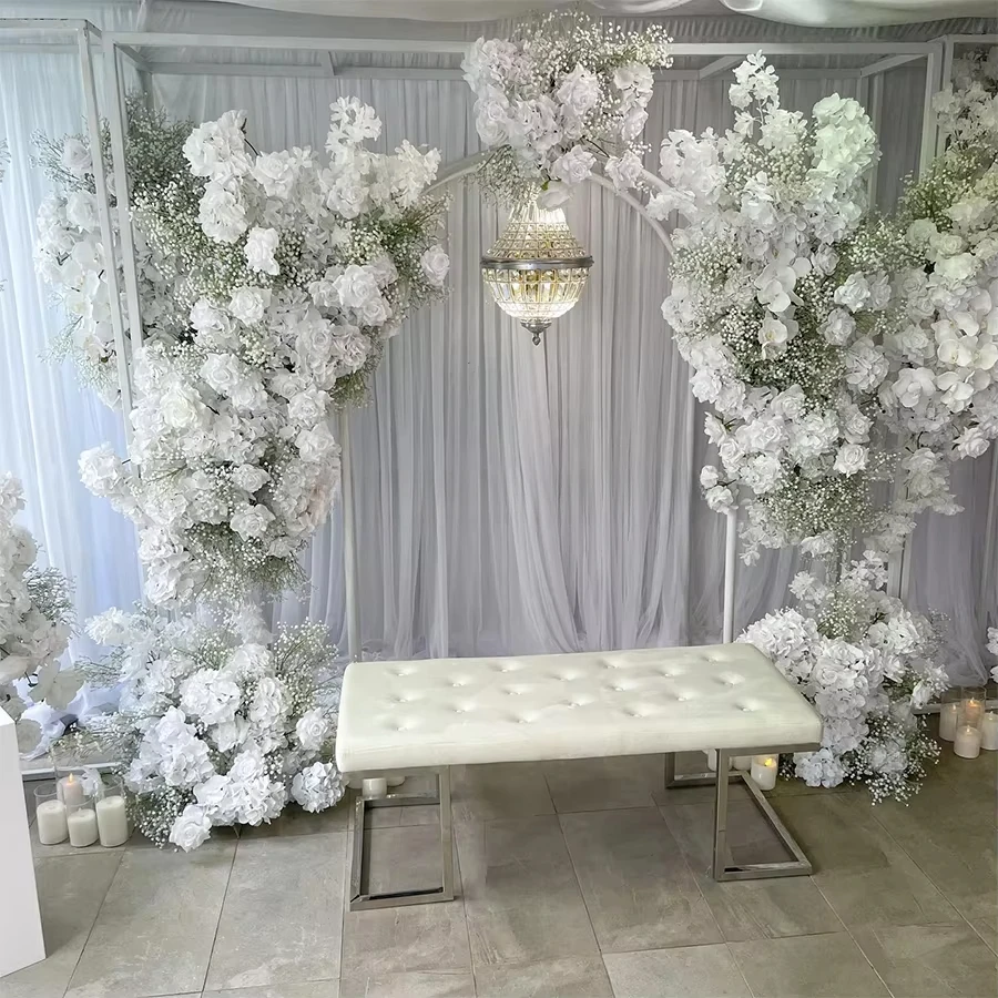 

Hot sales Large square flower arch with metal frame wedding arch background white artificial flower