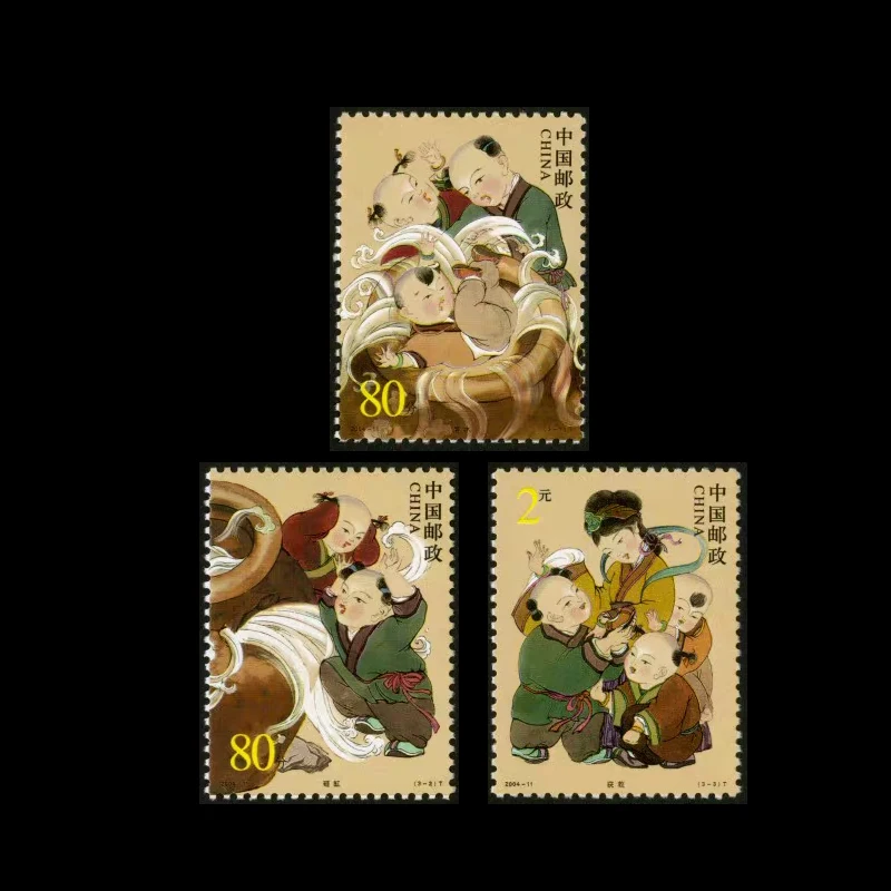 2004 Sellos de dibujos animados de Sima Guang Smashes the Vat, Juego de sellos de la antigua historia folclórica china, Colección completa con tamaño estándar