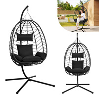 Hanging Egg Chairs Swing Hammock Rocking Chair with Metal Stand Seat Cushion Headrest Load 150 kg for Garden Balcony Patio Decor