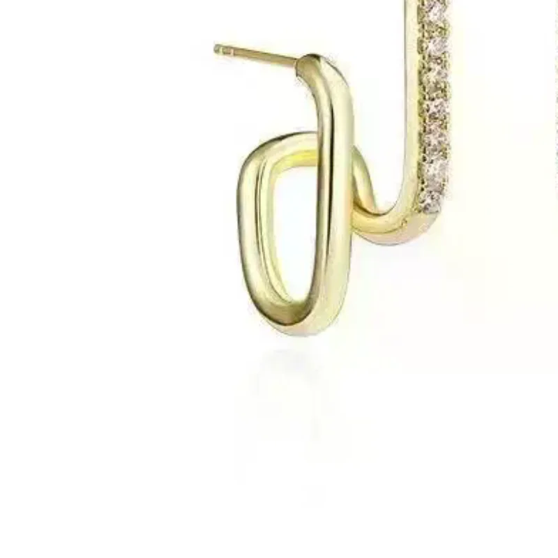 Irregular U Shaped Gold Earrings for Women Korean Luxury Crystal Inlaid Fashion Jewelry for Party Daily Wear Gift New Design Ko