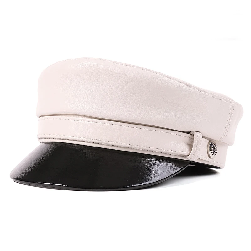 

Genuine Leather Beret for Women Autumn Winter Fashion Versatile New Style Sheepskin Duckbill Hat Casual Flat Top Cap