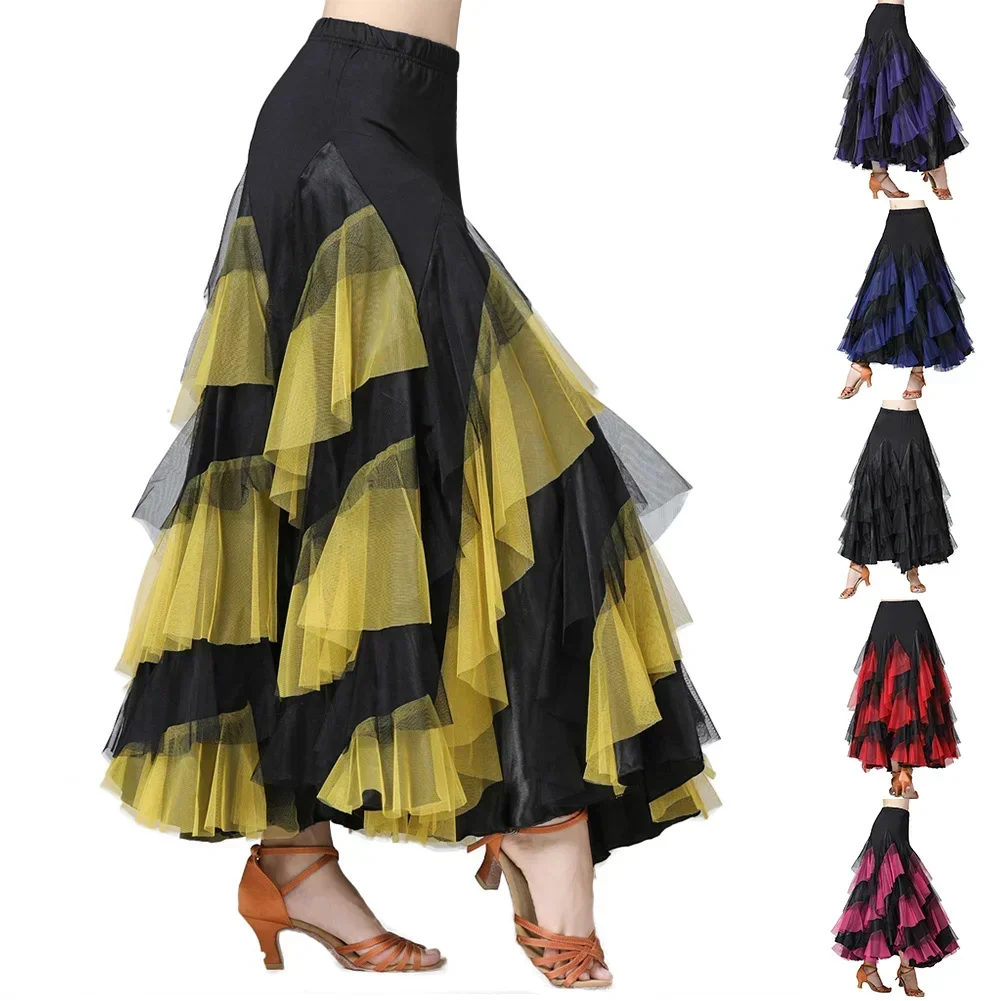 

Women Mesh Splicing Swing Half Length Long Skirt Ladies Fashion Performance Stage Party Vintage Skirts 2025