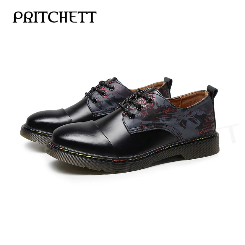 Personalized Splicing Retro Leather Shoes Round Toe Large Size Casual Couple Lace-Up Work Shoes Large Size Trendy Men's Shoes