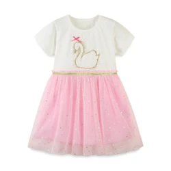 Jumping Meters Rainbow Princess Girls Dresses Short Sleeve Summer Baby Frocks Hot Selling Children's Costume Kids Wear