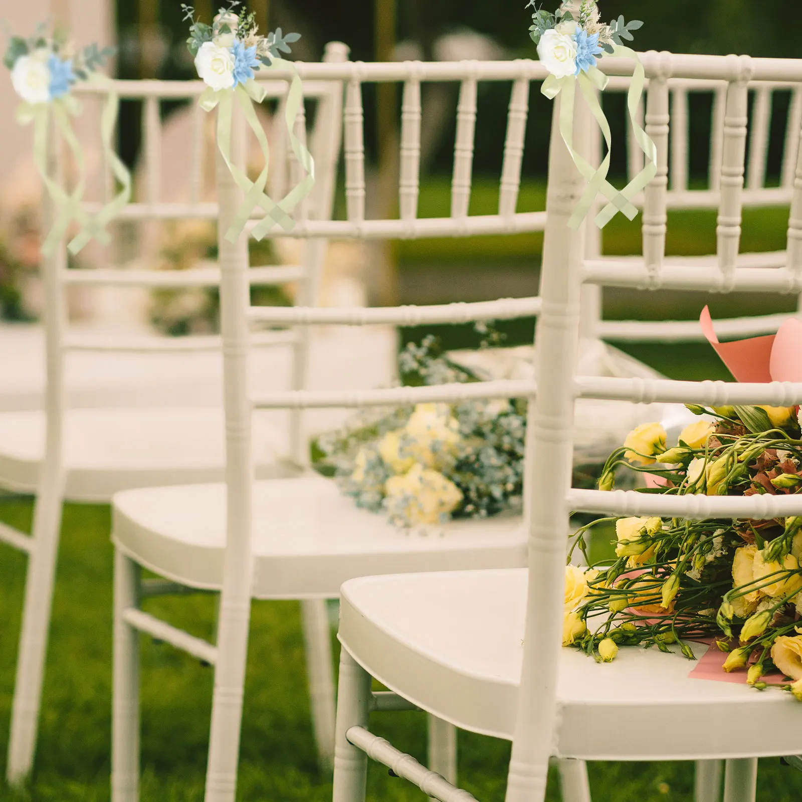 

Artificial Flower Decor Chiffon Ribbon Wedding Aisle Decorations Floral Chair Back Aisle Decorations For Wedding Ceremony Decor