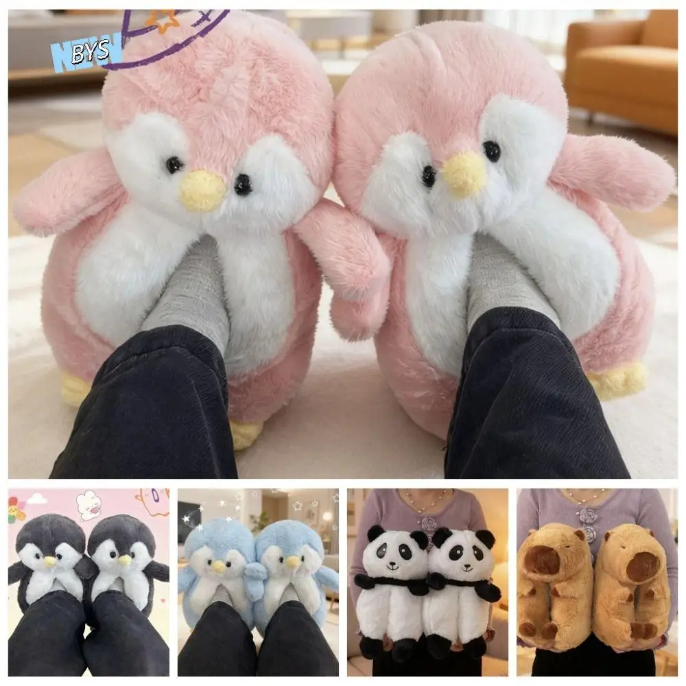 

Casual Panda Capybara Plush Slippers Cartoon Thicken Warm Penguin Furry Slippers Homewear Anti-slip Winter Cotton Shoes Couple