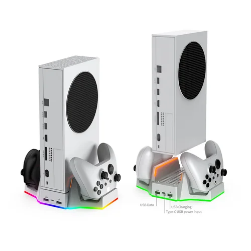Imagen 2 del producto Dobe para Xbox Series S RGB soporte de ventilador de refrigeración Vertical con cargador de controlador Dual batería base de carga Xbox SS TYX-0663D