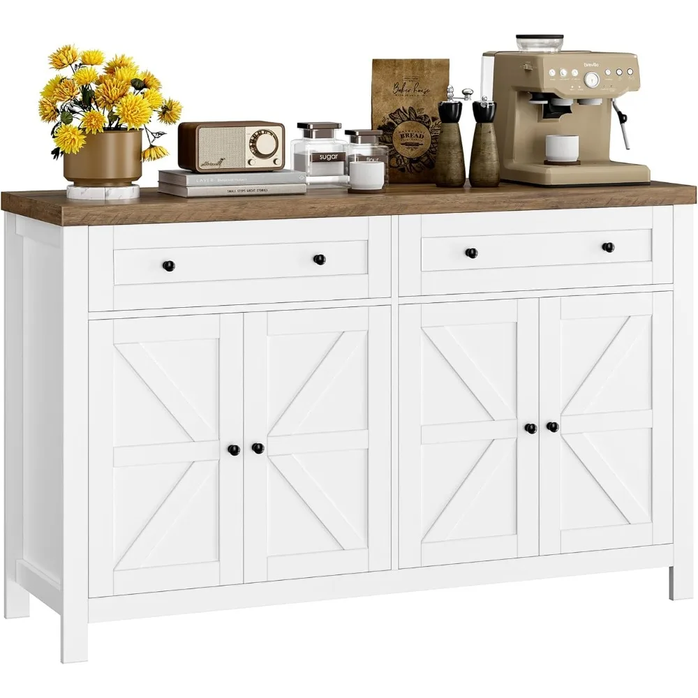 

Buffet Sideboard Cabinet with Storage, Modern Farmhouse Coffee Bar Cabinet with Drawers and Shelves, Barn Doors Storage Cabinet