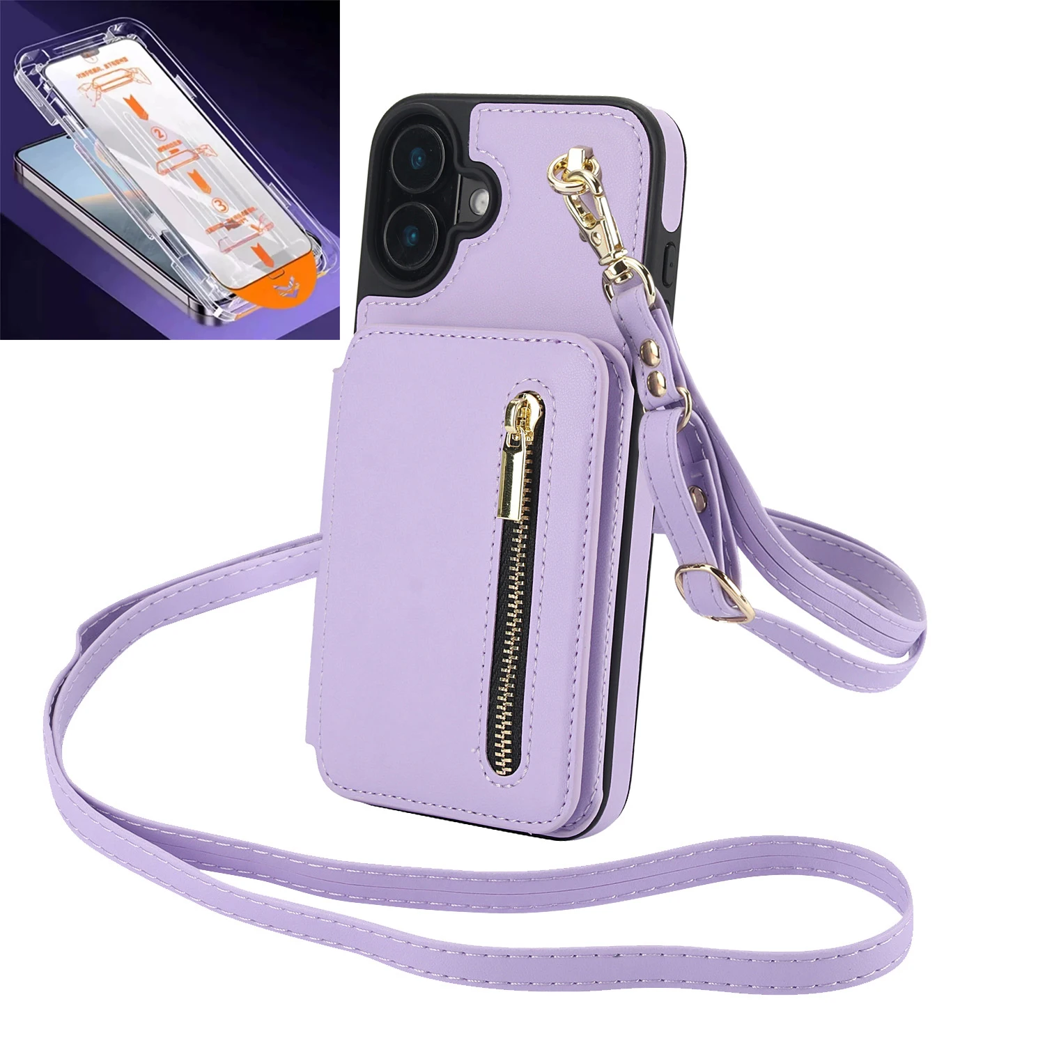 

Кожаный чехол-кошелек RFID через плечо на молнии для iPhone 17 Pro Max 16 15 14 Plus 13 12 11 XS 16E, чехол-кошелек с карманом