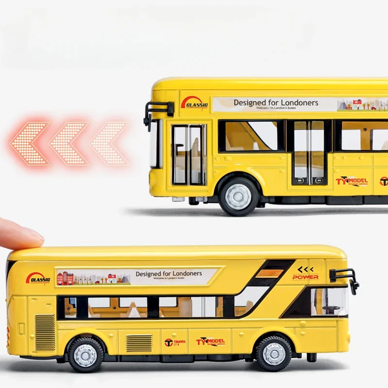 Simulation 1:24 Double-decker Sightseeing Bus Alloy Car Model Sound Light Diecast Toy Vehicle Children Boy Car Toy Birthday Gift