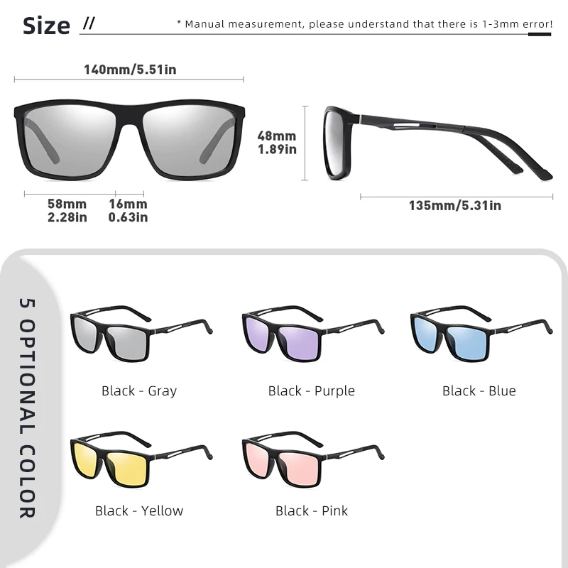 LIOUMO-gafas de sol polarizadas fotocromáticas clásicas para hombre y mujer, montura cuadrada, camaleón, para conducir, Unisex