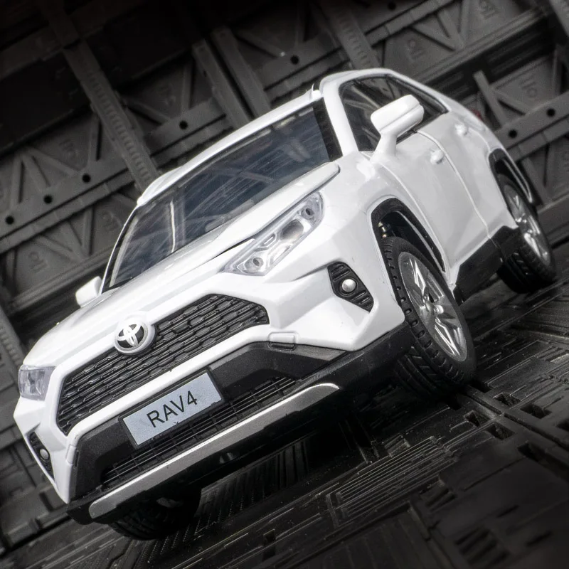 Puertas y capó de motor modelo de coche de aleación Toyota RAV4 1:24, el maletero se puede abrir adecuado para colección y se puede dar como regalo