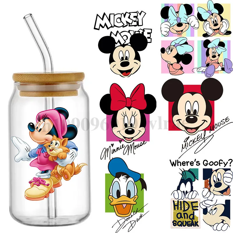 

Mickey Minnie Mouse Disney Goofy UV DTF Transfer Sticker for 16OZ Glass Libbey Can Bottle Selfadhesive Washable DIY Custom Decal