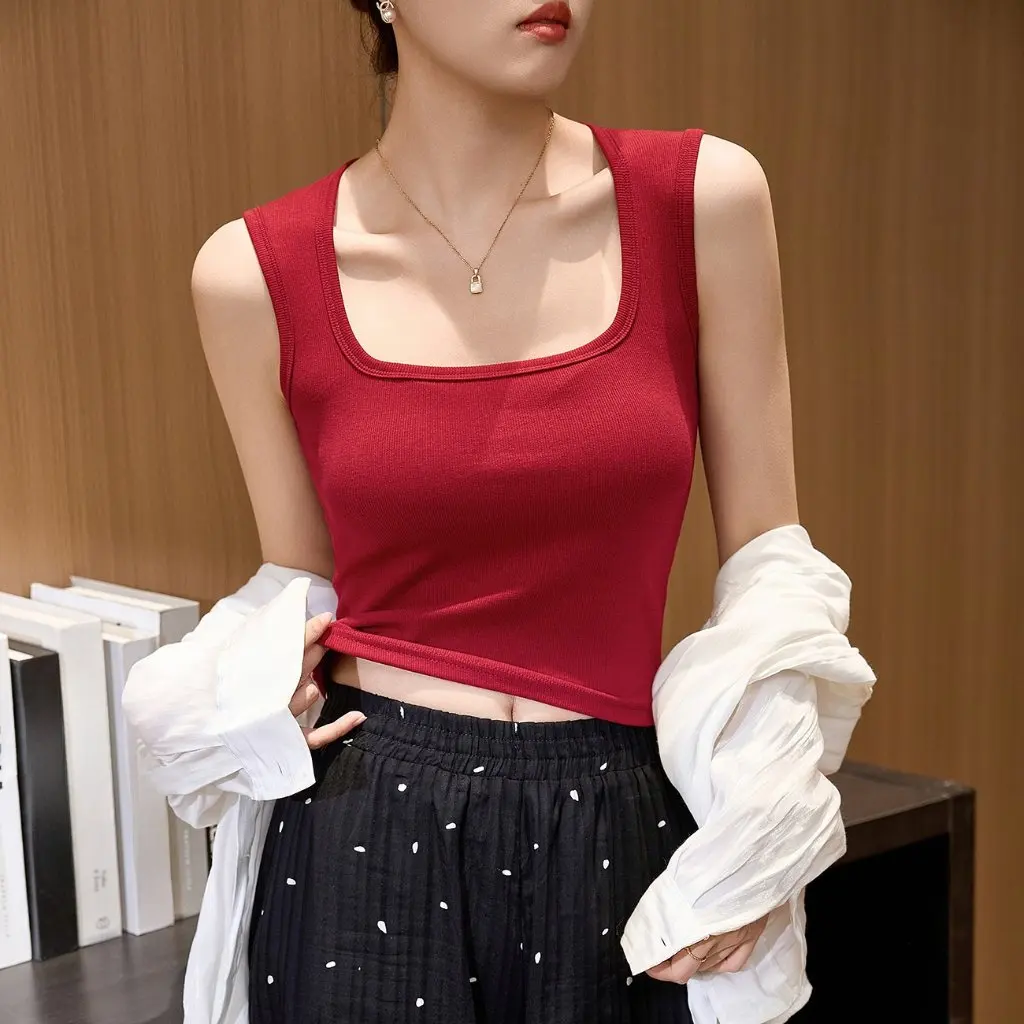 

Женская майка из тенселя с широкими плечами, вспомогательное покрытие груди, высокая талия, короткая летняя мода высшего качества