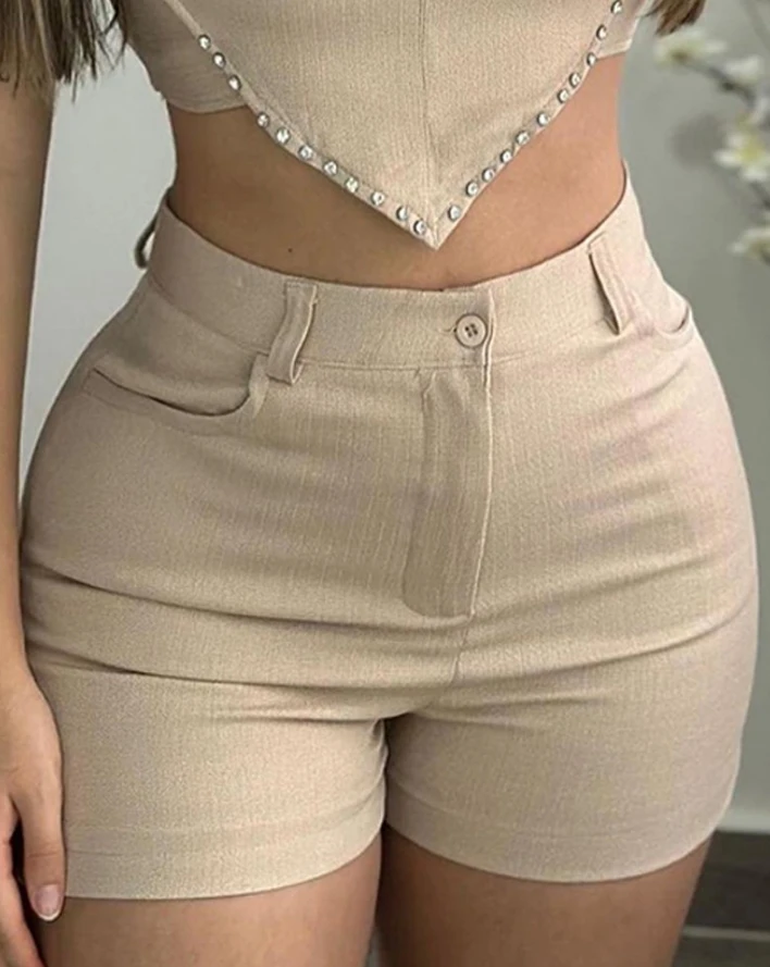 Sexy Elegant Rhinestone Crop Top Shorts Set New Fashion 2024 Summer Casual Womens Two Piece Sets Outfit Female Clothing Outfits