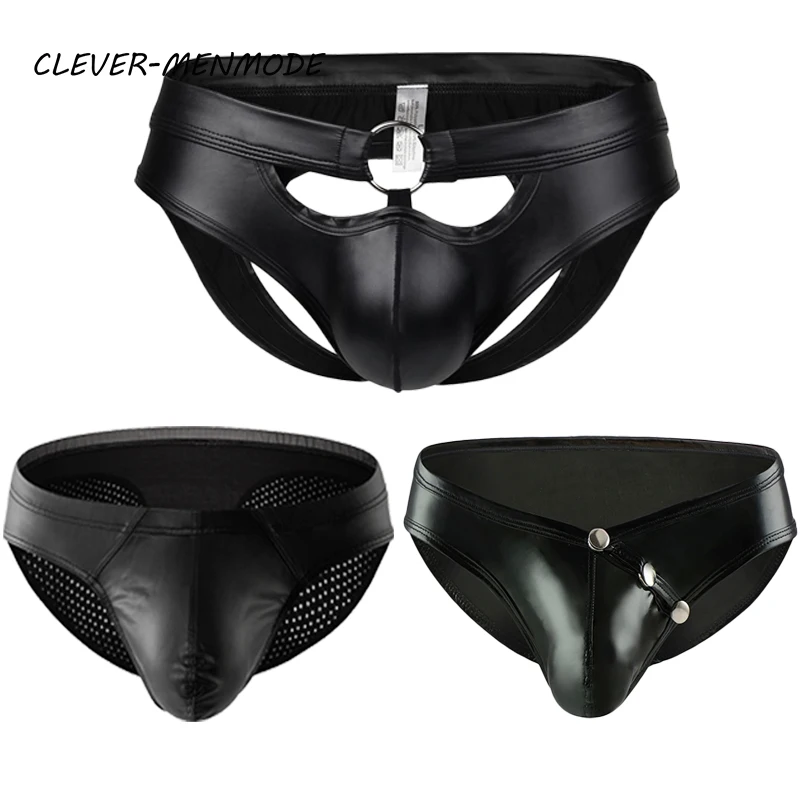 

CLEVER-MENMODE Mens Sexy Hip-Baring Sides Open briefs T-Back Large Pouches G-String Lingerie Hollow Big Penis Pouch Oily Panties