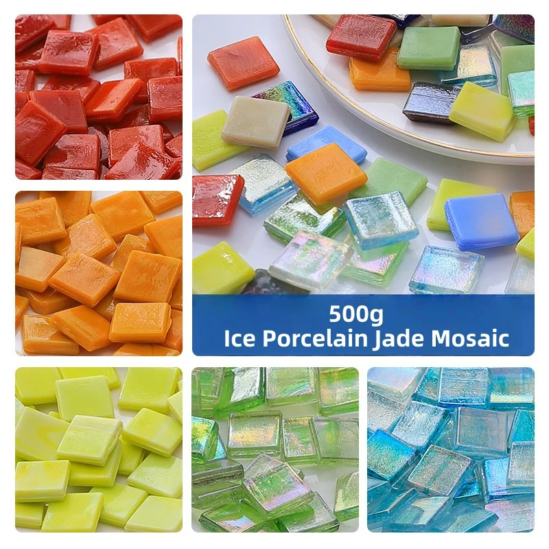 500 g/sac 1.5 cm mosaïque glace Jade porcelaine Jade couleur cristal verre fait à la main bricolage matériel coloré peinture matériel