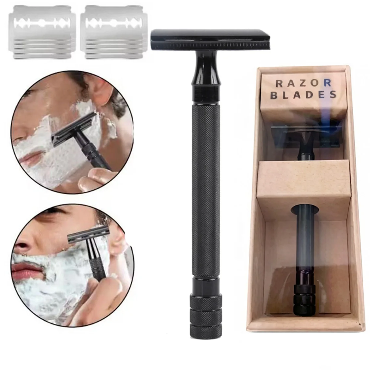 Safety Razor Classic Men Mild Hair Removal Shaver With 10Pcs Double Edge Shaving Machine Blades Shaver Razor
