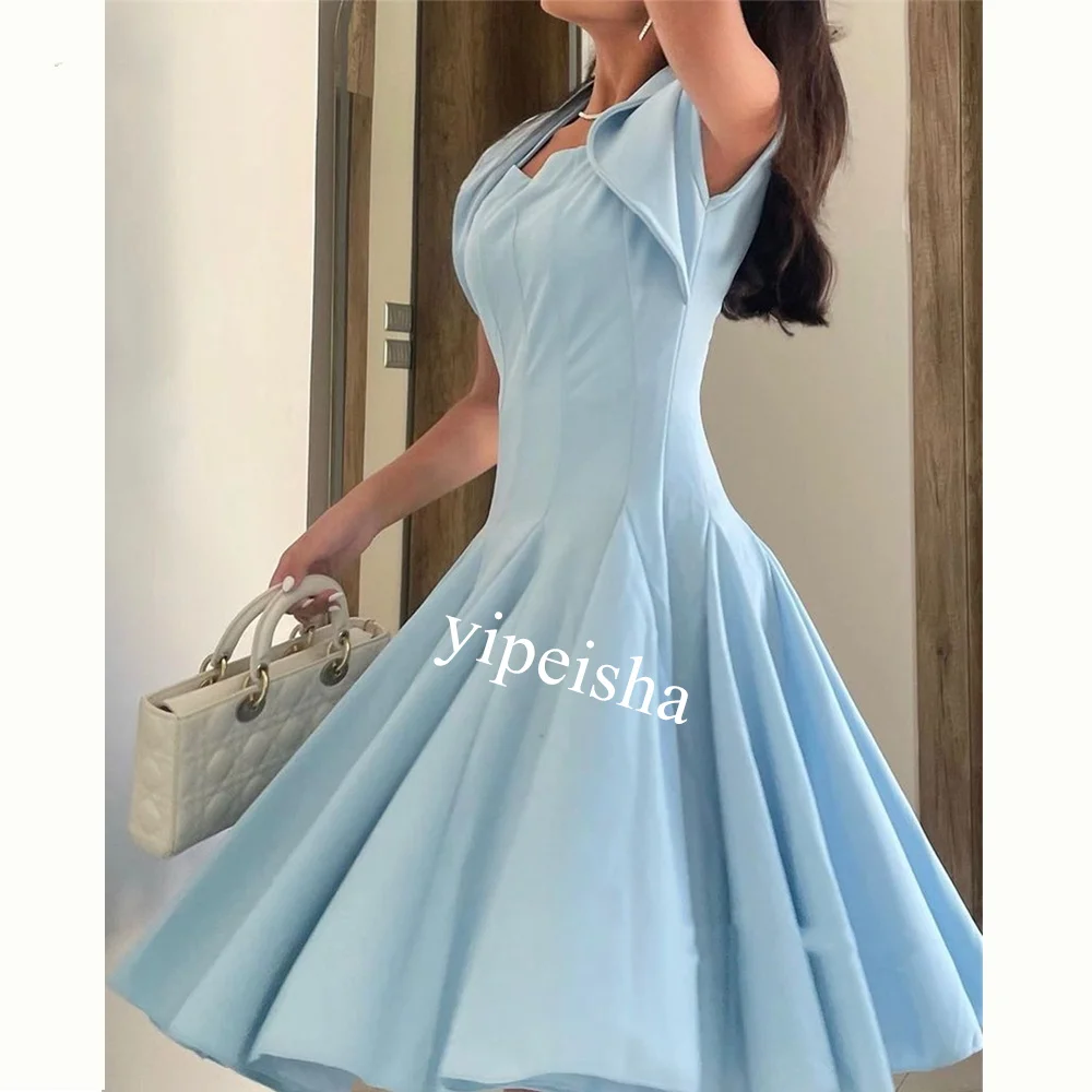 Ball Dress Evening Charmeuse Ruched Formal  A-line Scoop Neck Bespoke Occasion Gown Knee Length Dresses Saudi Arabia