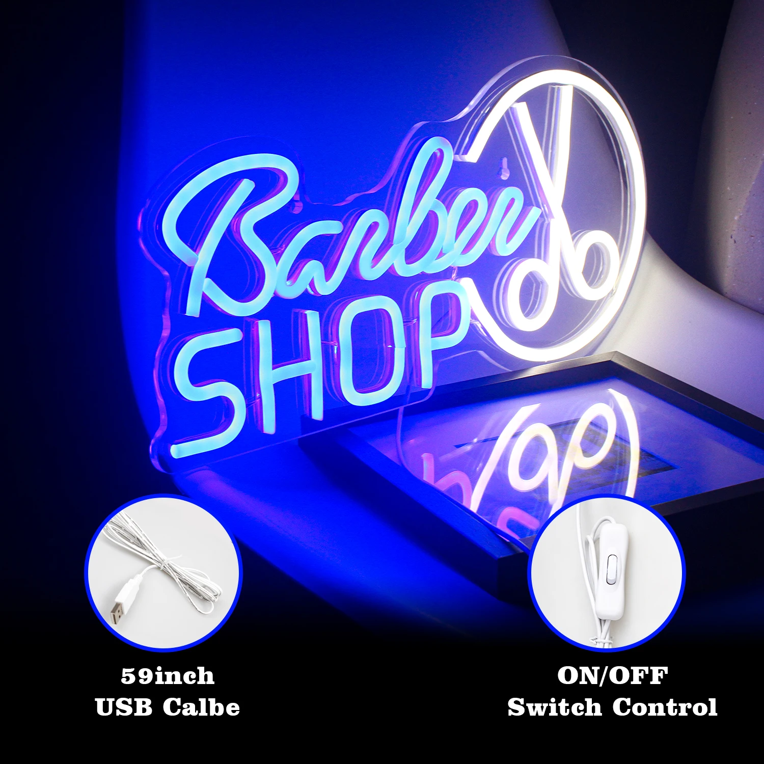 Barbershop LED Neon Sign Lights Hair Salon Acrylic Shop Wall Hanging Night Light USB Powered Colour Neon Lights