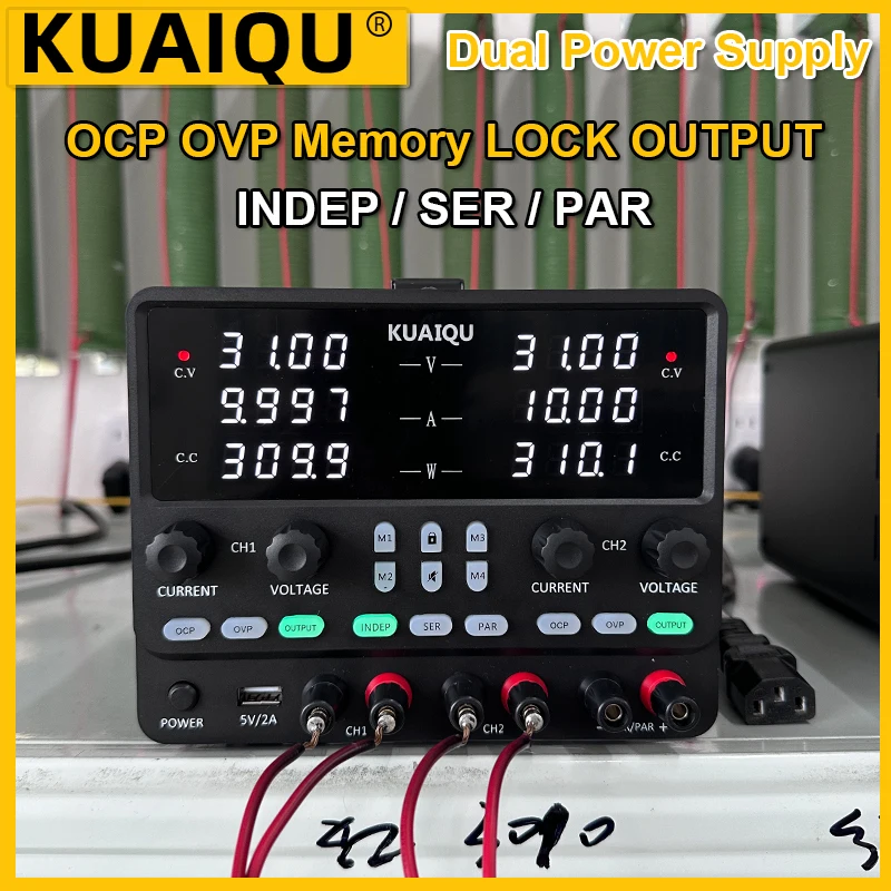 KUAIQU Dual 30V 10A 300W DC Power Supply OCP OVP Memory Bench Voltage Regulator INDEP/PAR/SER Mutli Switching Source For Test