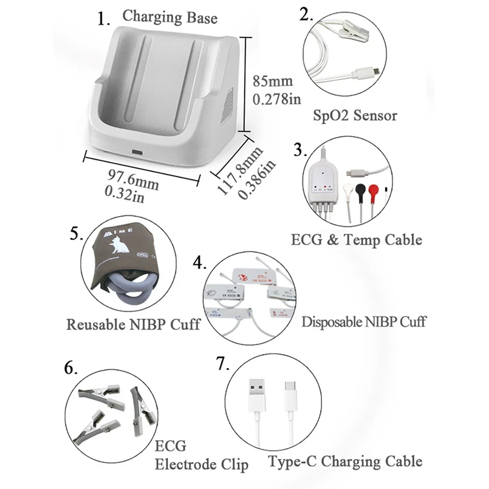 6 in 1 Handheld Veterinary Monitor multiparameter ECG HR NIBP SpO2 P TEMP Real Time Moniting with Bluetooth APP for Android iOS