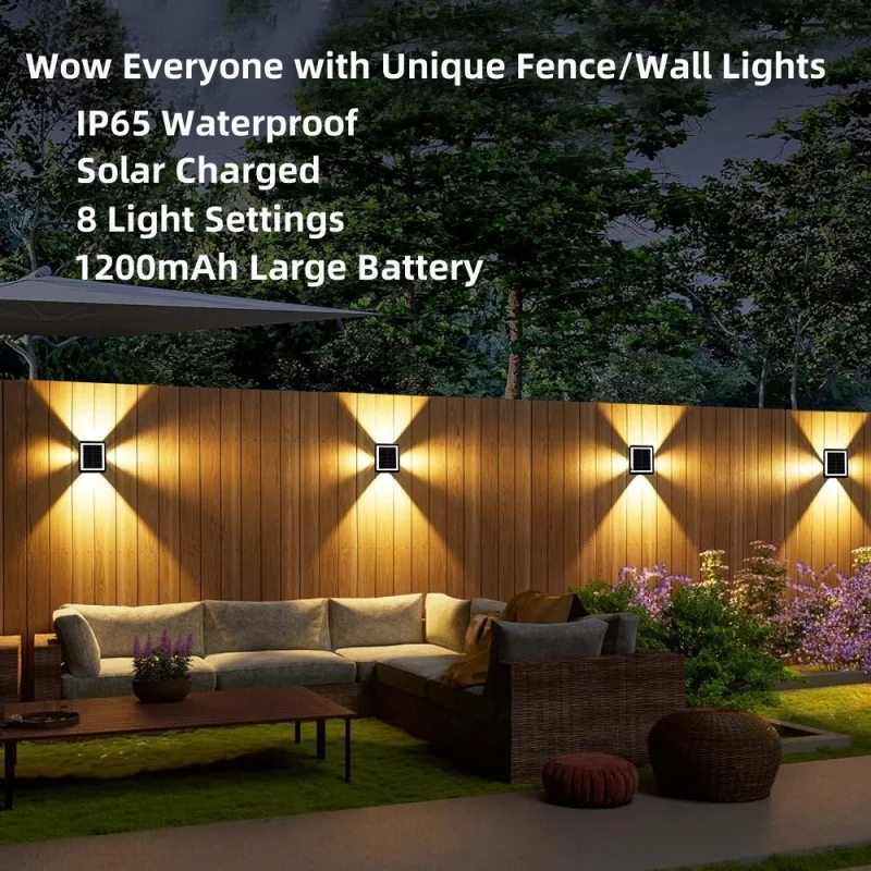 4-Side Solar Powered Fence Lights IP65 Waterproof Solar Outdoor Wall Light for Garden Patio Backyard Stairs Deck Porch RGB color