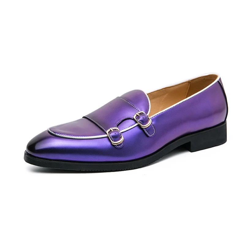 

Hot Selling Men's Shiny Leather Shoes Europe America Purple Men's Leather Casual Shoes Flat Bottomed Loafers Anti Slip Shoes
