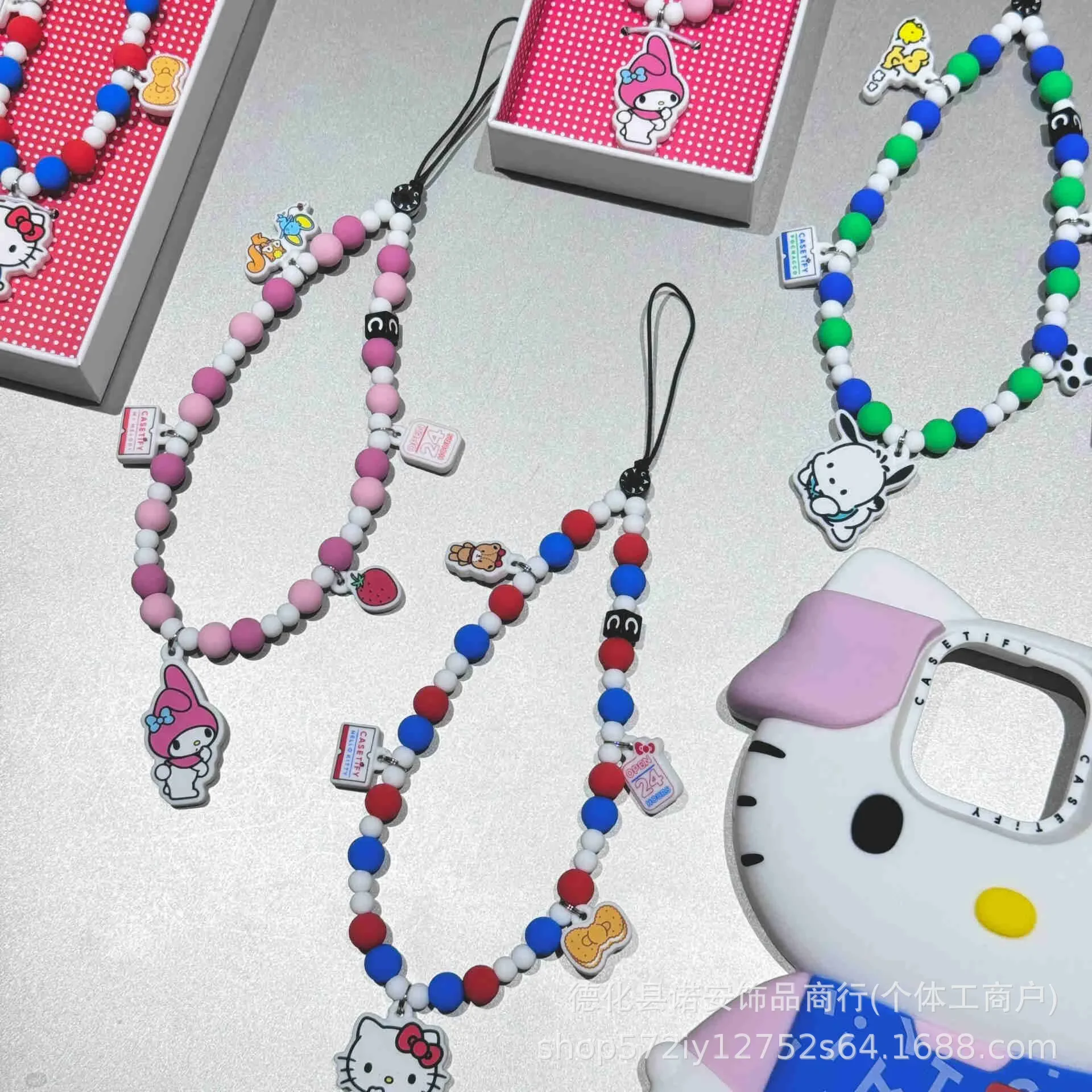 

Cartoon HelloKittys Mobile Phone Pendant Anti-lost Lanyard Key Short Wrist Rope Red Jewelry Keychain Animation Women's Bracelet