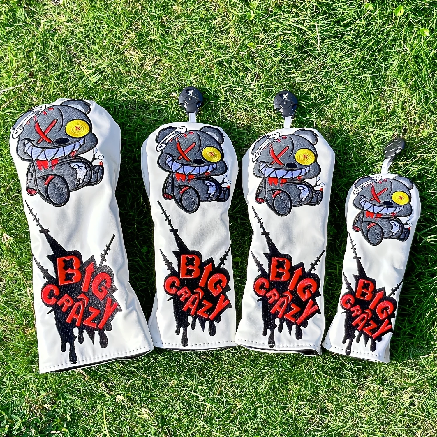 Golf Club Cover Protector Cover for 1pc/4pcs Driver Fairway Hybrid, Wood Club Cover Protective Cover  Bear Cartoon Embroidery image 2