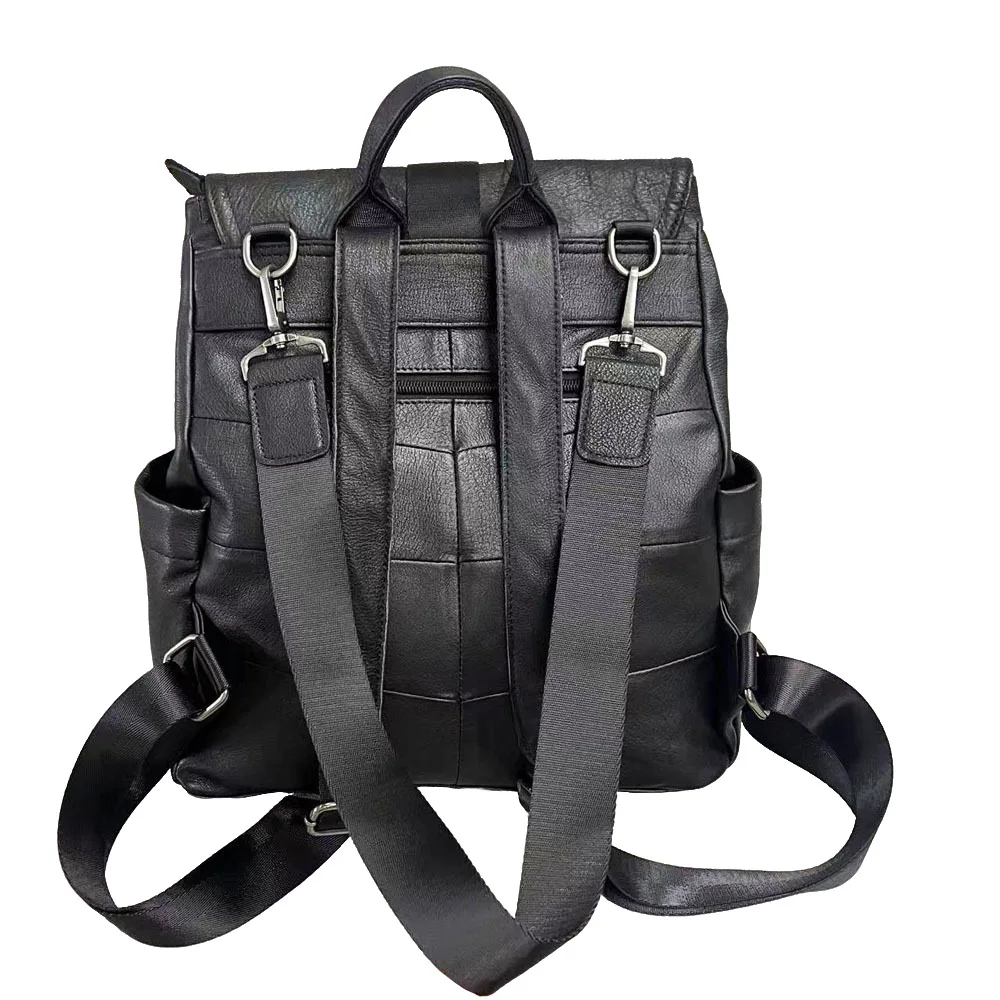 Solid Pattern Cow Leather Backpack for Woman Black Cowhide Travel Bags Multifunctioal Genuine Leather Shoulder Bag