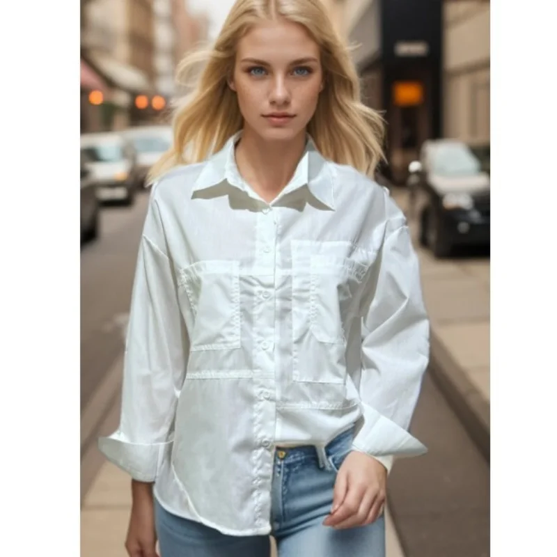 Cotton White Women\'s Shirt Loose Casual Blouses Office Lady Long Sleeve Elegant Tops 2024 Autumn Clothes