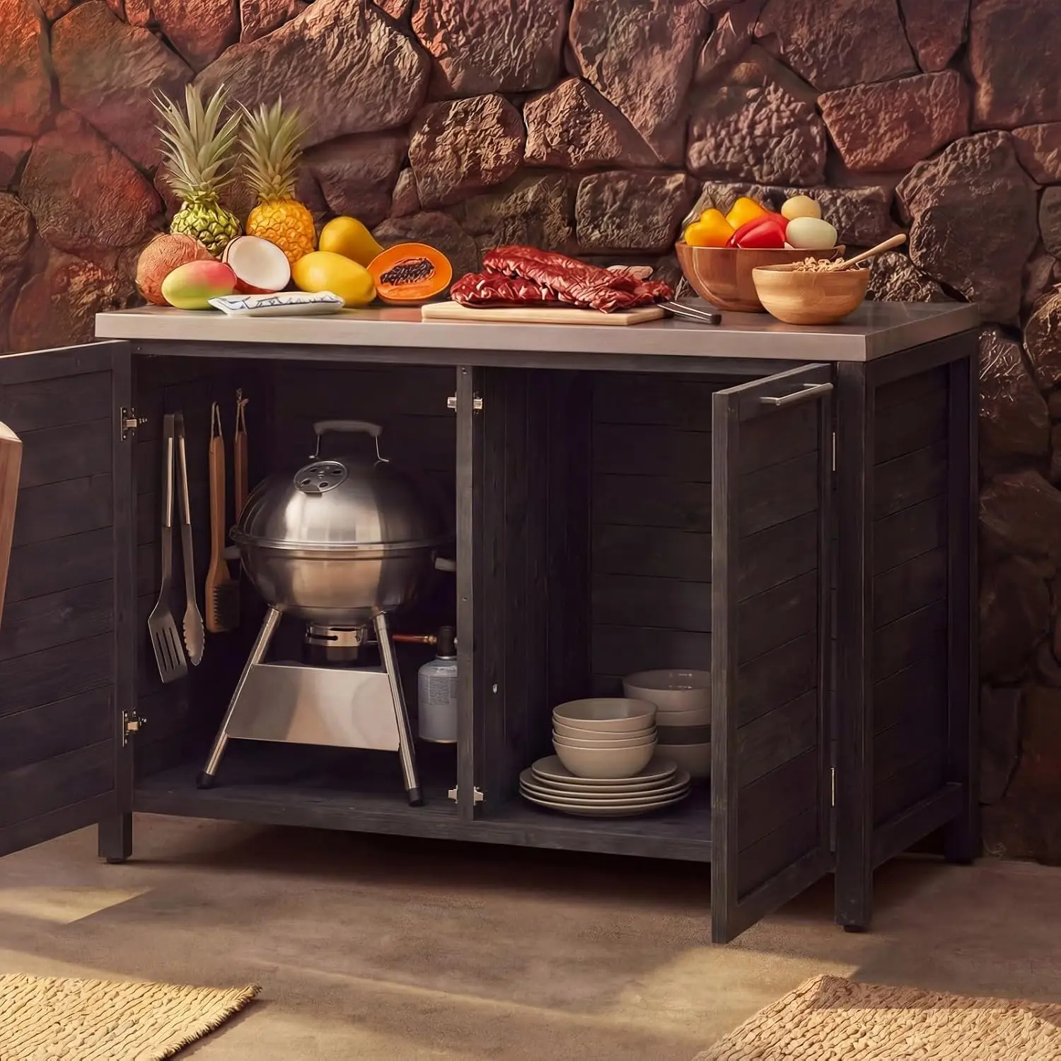 Outdoor Kitchen Storage Cabinet with Stainless Steel Countertop, Weather Resistant, Patio & Garden, Customized
