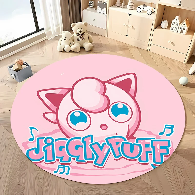 Pokemon Jigglypuff HD Printed Cartoon Round Carpet for Kid Living Room Rugs Camping Picnic Mats Flannel Anti-Slip Yoga Anime Rug