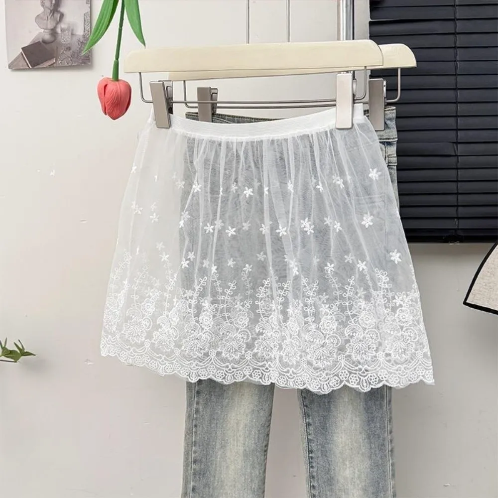 High Waist Lace Underskirt Slips Embroidery Flower Transparent Safety Skirt Petticoat Short Mesh Underskirt Slips Dress image 4