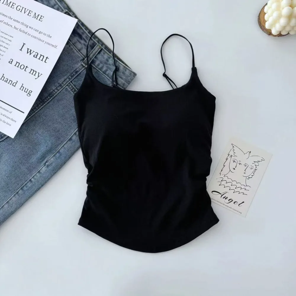 Simple Sleeveless Suspender Vest Underwear With Padded Cups Fitted Tops Slim Camisole Daily Use