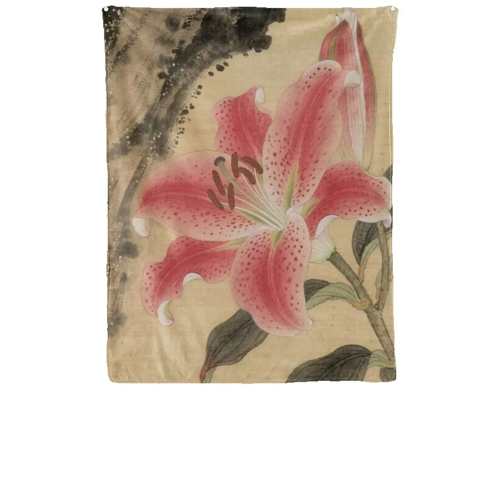 VIKAMA Wandteppich mit rosa Lilien, minimalistischer, eleganter Blumen-Wandbehang, Kunststoffdruck, für Schlafzimmer, Wohnzimmer, Heimdekoration – Detail 3