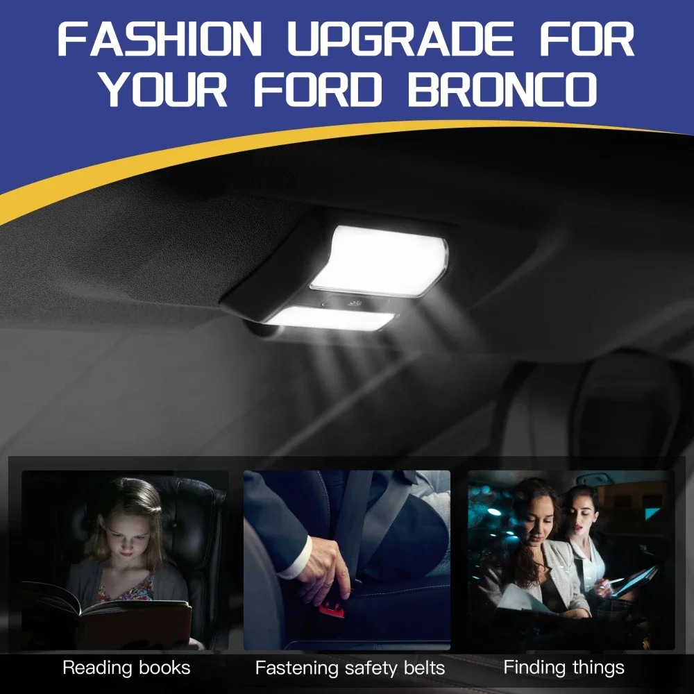 For Ford Bronco 2021 2022 2023 4-Door Reading Light LED Ceiling Lights White Light Button Type 2-Level Dimming Roof Lamp