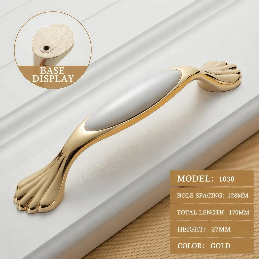 Elegant Ceramic Cabinet Handles Zinc Alloy 96mm 128mm Gold Drawer Pulls Smooth Classic Cabinet Door Knobs Furniture Hardware