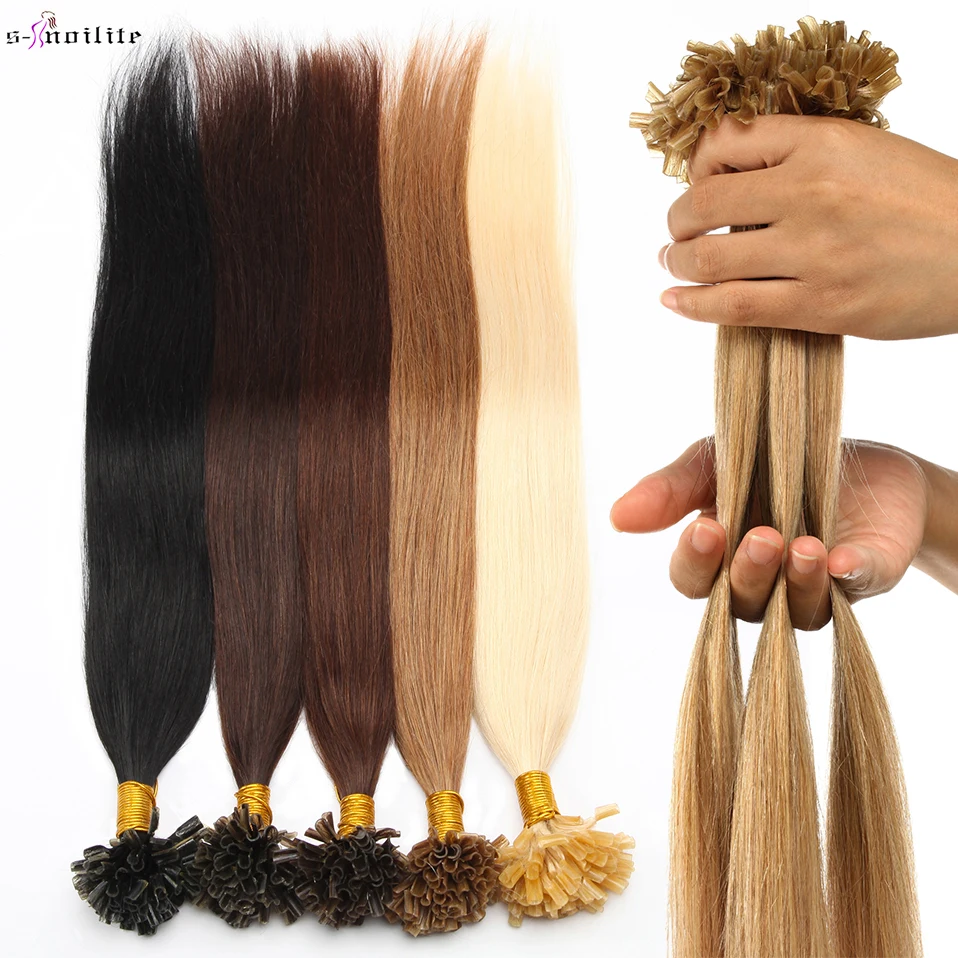 0.5g/s U Tip Hair Extensions For Volume 16inches - 24inches Straight Human Hair Keratina Pre-bonded Capsules Fusion 100pcs Nails