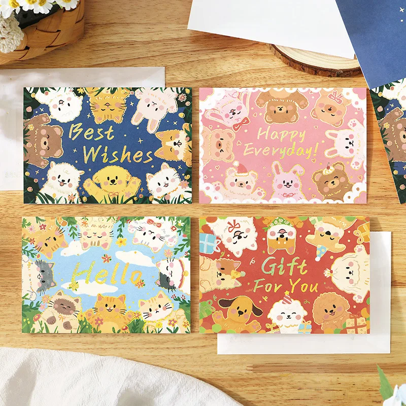 

4-Piece Foil-Stamped Greeting Cards I Have Something to Tell You Adorable Animal Holiday Wishes Handwritten Message Cards