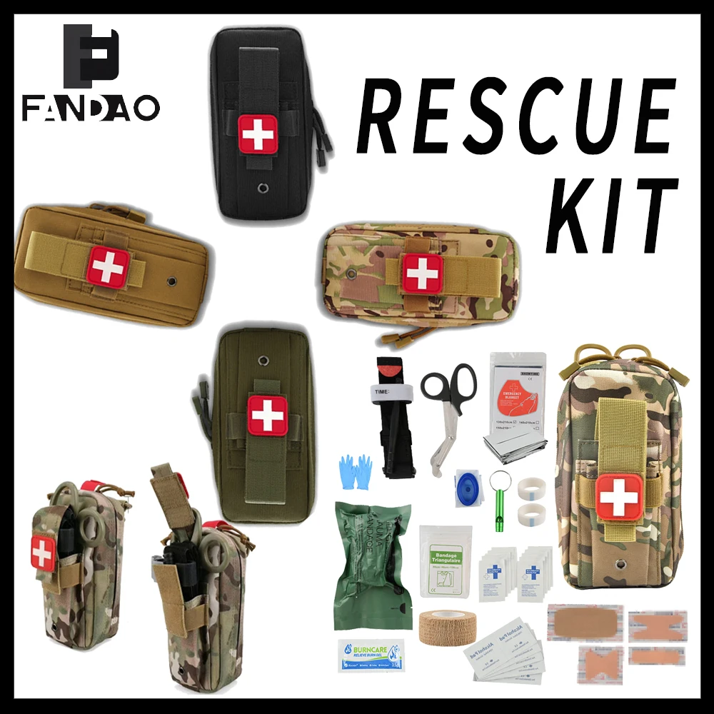 Tactical First Aid Rescue Kit Airsoft Portable Emergency Tool Bag Pack Pouch for Camping Mountaineering Adventure Survival