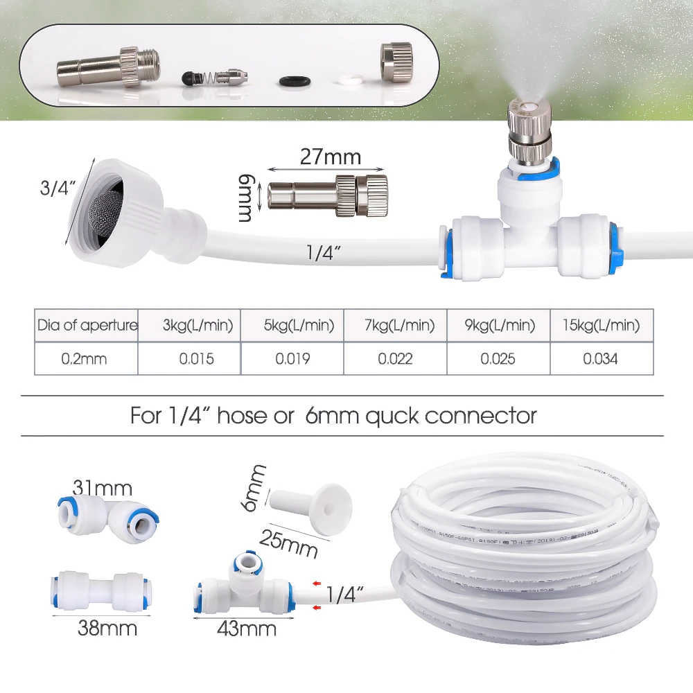 0.2MM White Misting System Home Outdoor Garden Cooling Kit 60W Self-Priming Pump Automatic Manual Atomizer Set Yard Restaurant