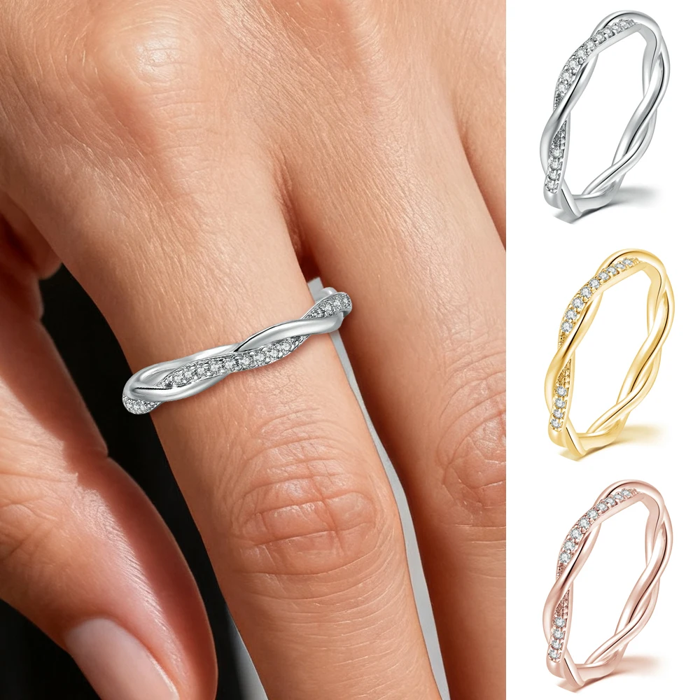 Promise Rings For Women Temperament Silver Color Zirconia Wedding Engagement Twisty Ring Gift For Female Trend Jewelry Wholesale