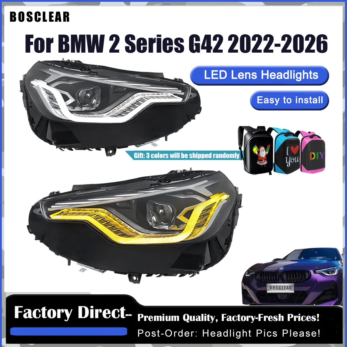 Laser Lens Headlight for BMW 2 Series G42 M2 G87 M240 220i 220d 230i 220i M235 225i 2022-2026 LED Headlamps DRL Car Accessories